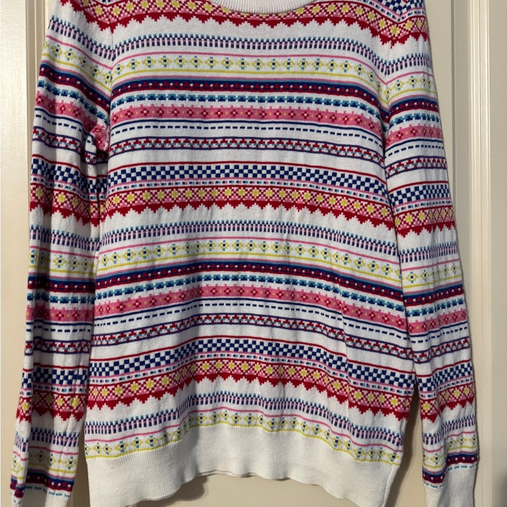 GAP Red and Pink Crew Neck Sweater with Festive Fair Isle Design
